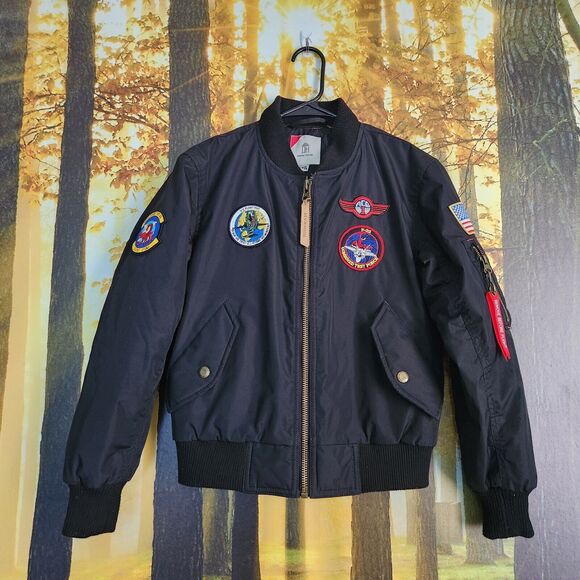 Denim House Other - Denim House Boys Replica Bomber Jacket Kid's Medium Pilot Patched Flight Black